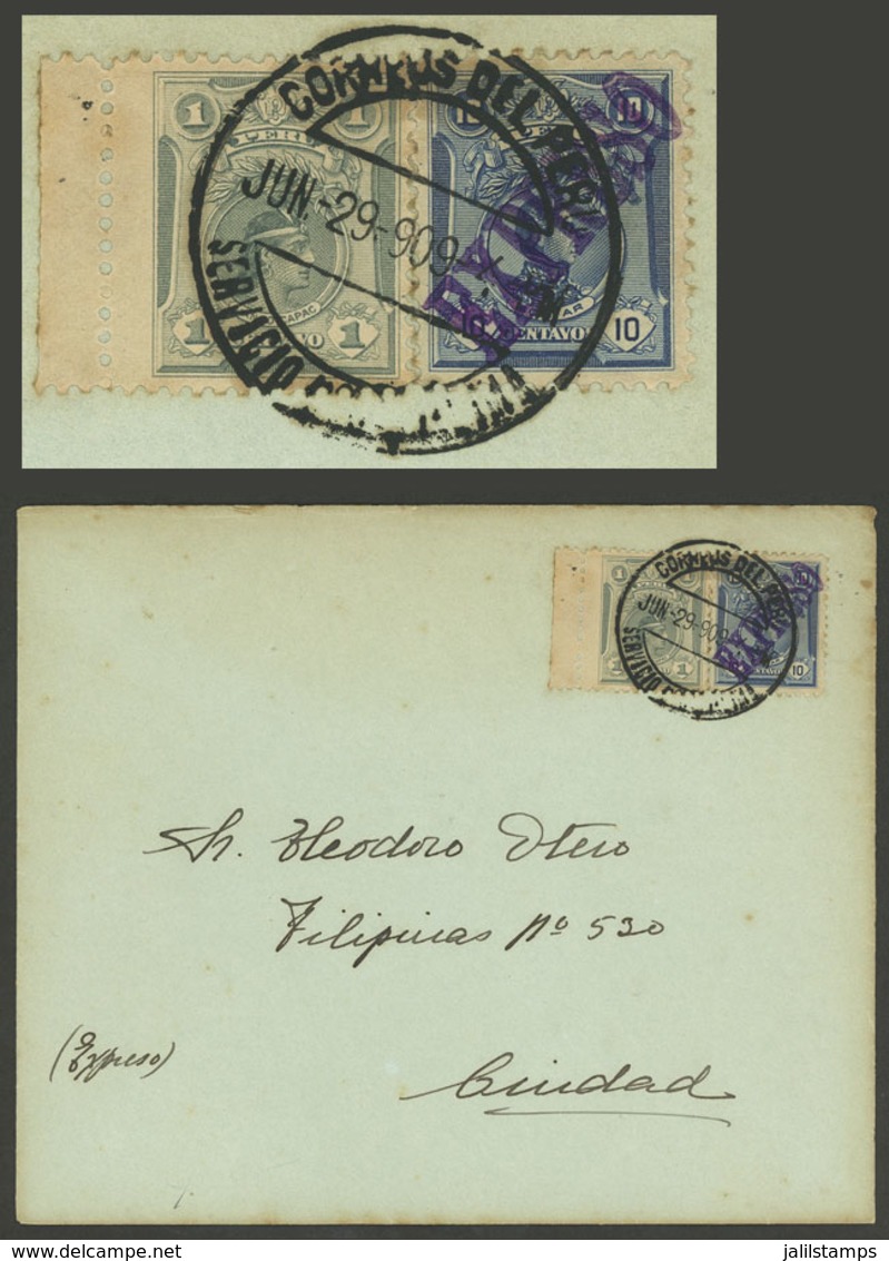 PERU: EXPRESS Cover Used In Lima On 29/JUN/1909, Franked With 1c. Definitive Stamp + Express Stamp Sc.E3, Very Fine Qual - Perú