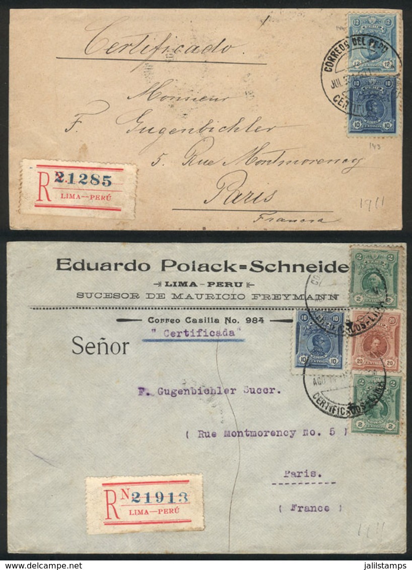 PERU: First And Second Rating For Registered Covers To France, Via Panama Canal: Covers Sent From Lima To Paris On 31/JU - Perú