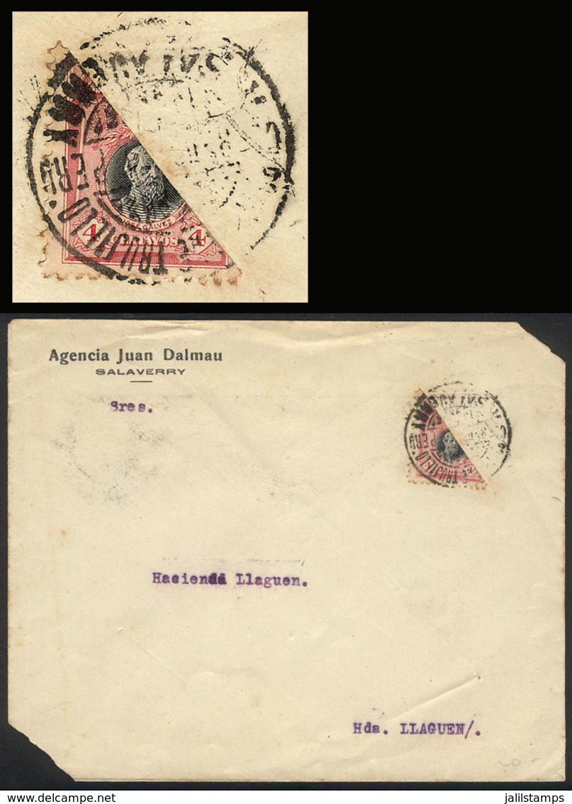 PERU: Circa 1918, Cover With Printed Matter Sent From Salaverry To Hda. Llaguen With 2c. Postage Paid With 4c. BISECT (S - Perú