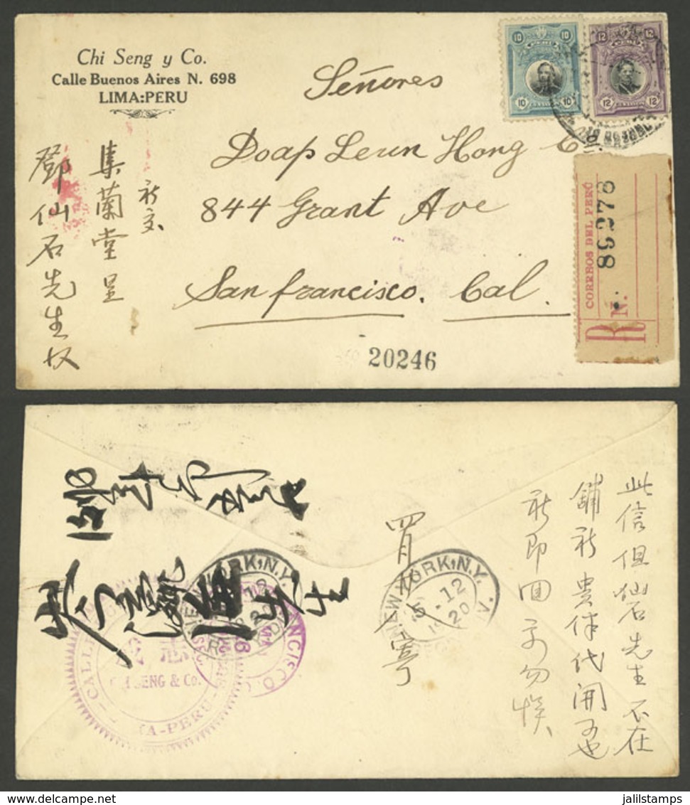 PERU: NO/1920 Lima - San Francisco (USA), Registered Cover Franked With 22c., The Address Of The Sender And Addressee Ar - Peru