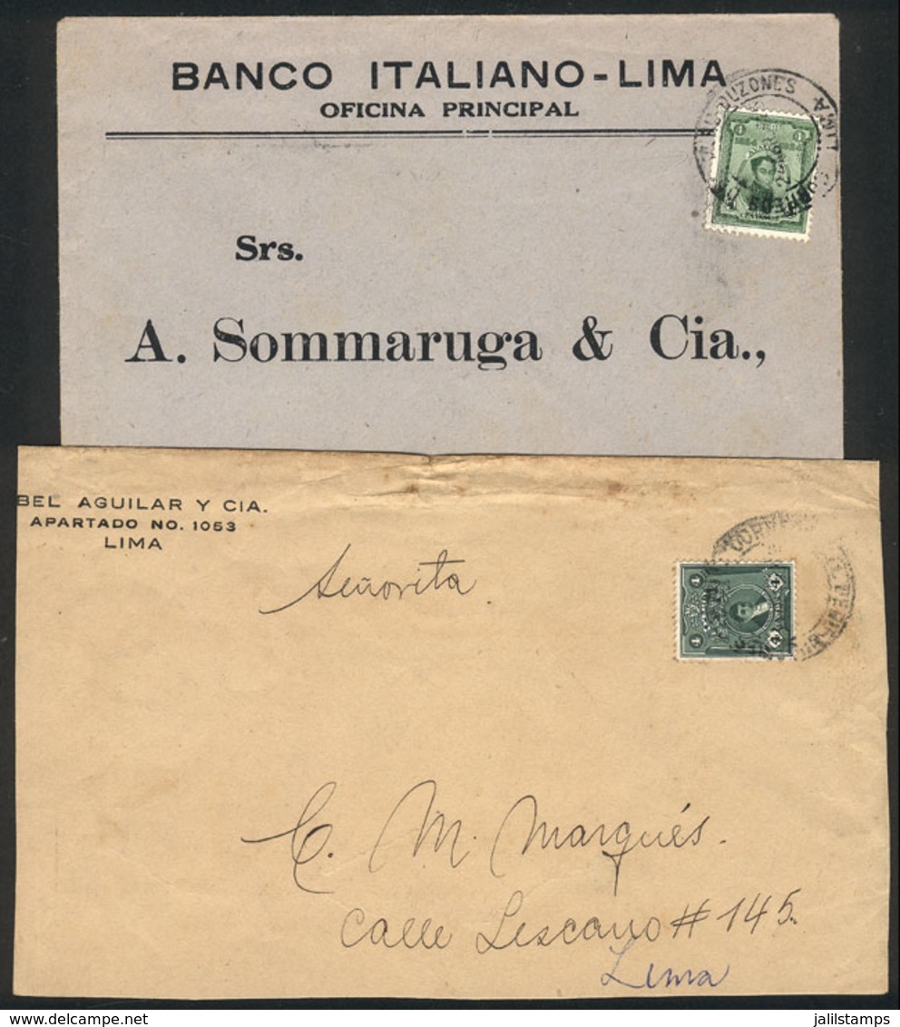 PERU: "2 Covers Used In 1925 Franked With 4c. Corresponding To Rate For "commercial Papers", Very Nice!" - Peru