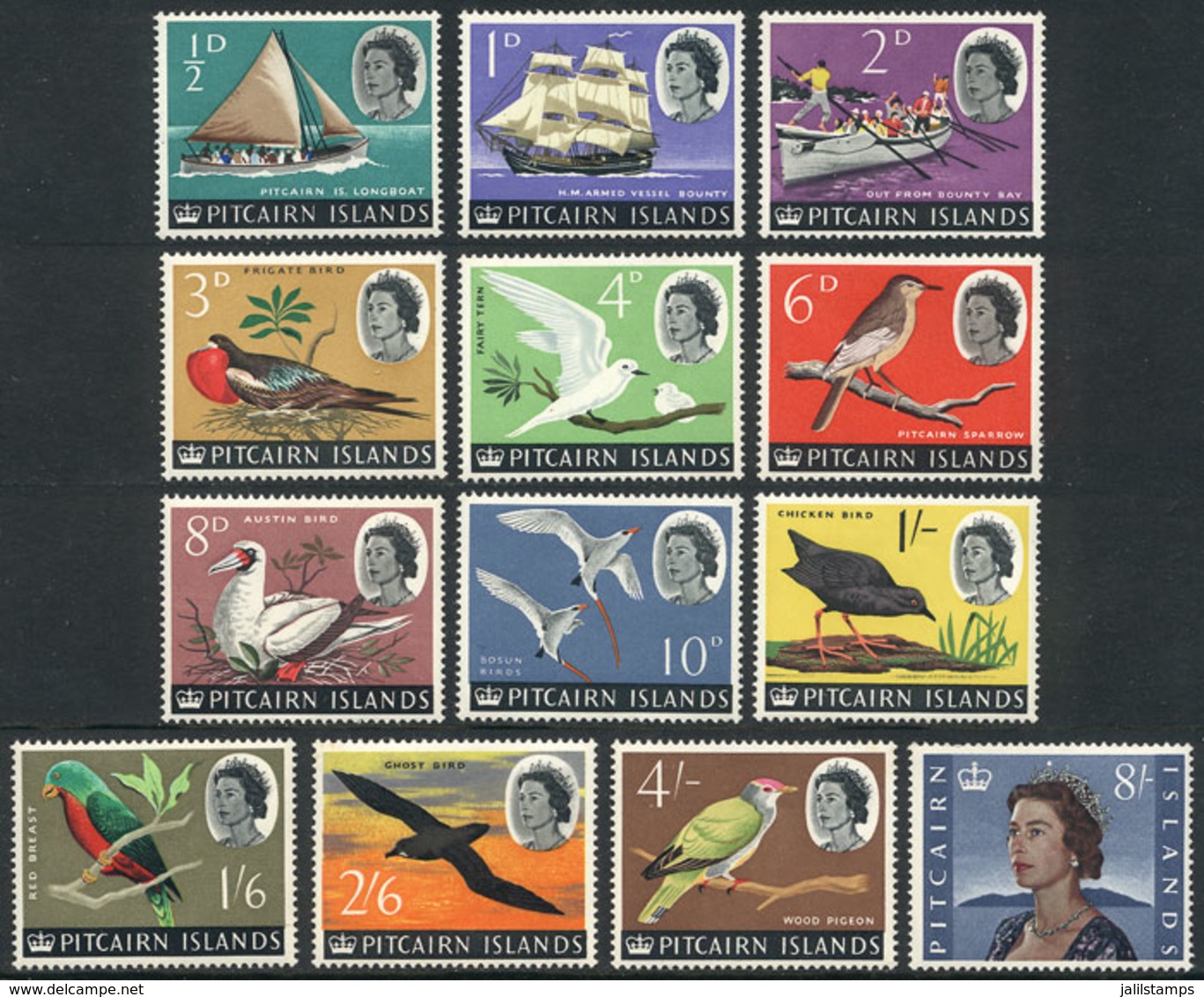 PITCAIRN ISLANDS: Sc.39/51, 1964/5 Ships And Birds, Complete Set Of 13 Unmounted Values, Excellent Quality, Catalog Valu - Other & Unclassified