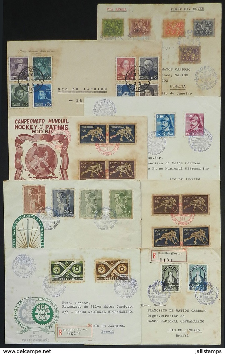 PORTUGAL: 8 FDC Covers Of 1950s Sent To Rio De Janeiro, Including Sets Of High Catalogue Value, All Stained, Low Start! - Lotes & Colecciones