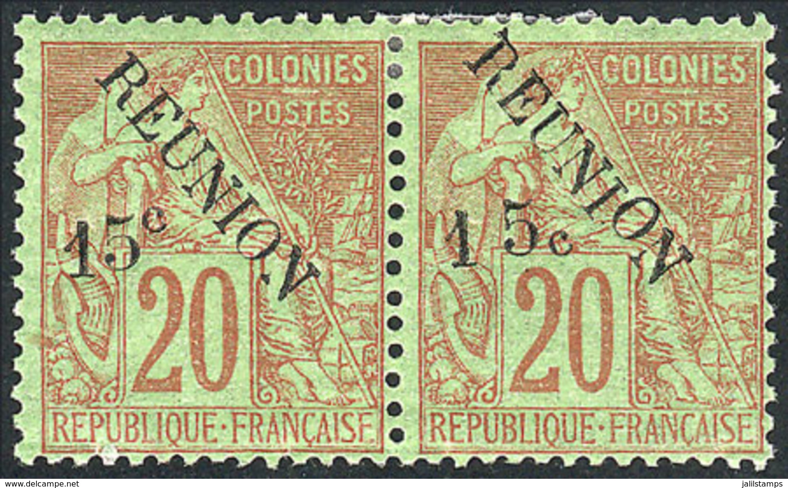 REUNION: "Yv.30, Pair With VARIETY: The "1" Of The Overprint With Downward Shift, VF Quality!" - Andere & Zonder Classificatie