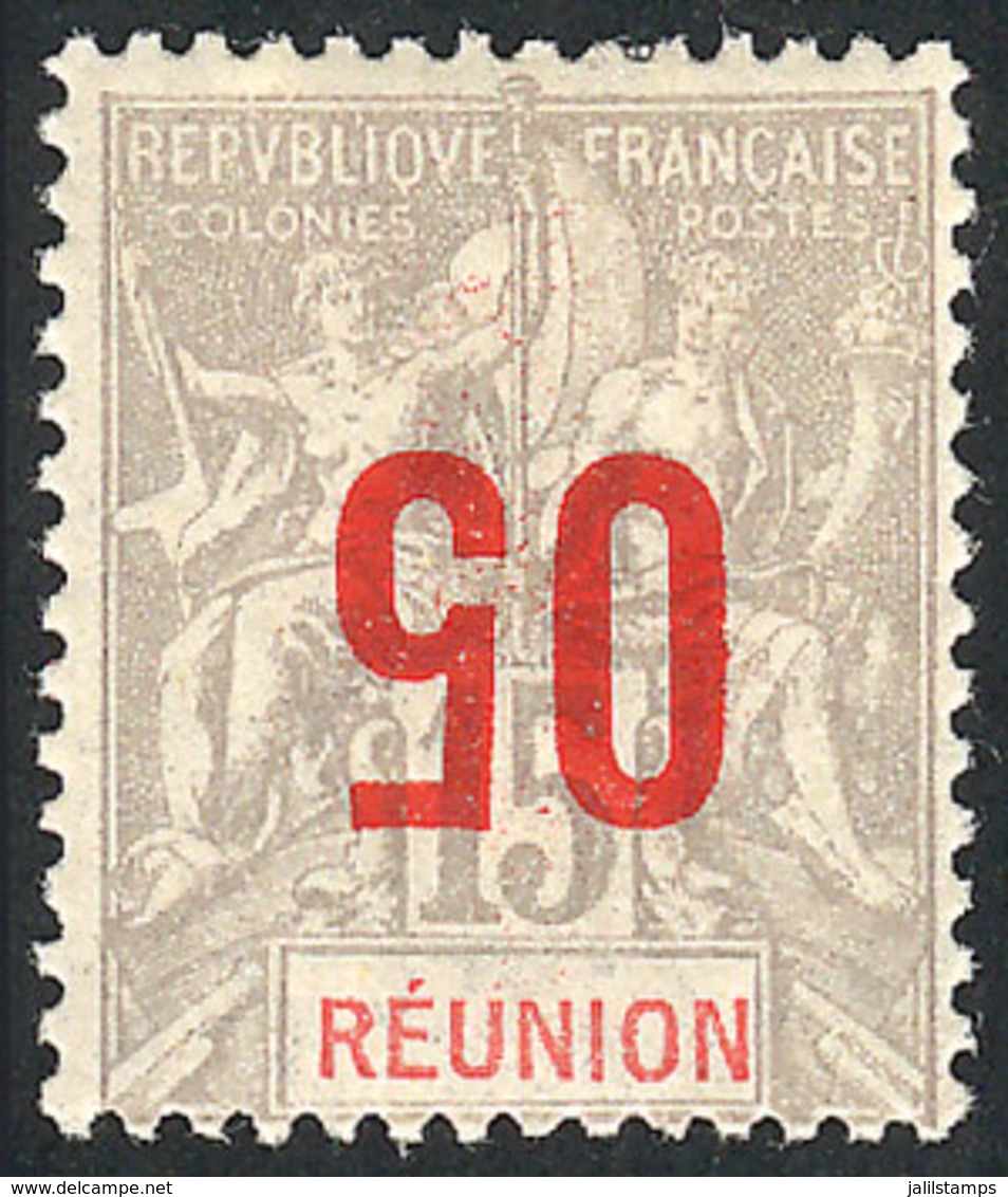 REUNION: "Yvert 73a, 1912 "05" On 15c. With INVERTED Overprint Variety, Very Fine Quality, With Guarantee Mark On Back O - Otros & Sin Clasificación