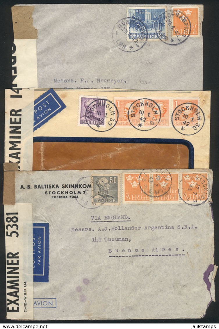 SWEDEN: 3 Airmail Covers Sent To Argentina In 1942/3, All CENSORED, 2 Of Fine Quality And The Rest With Defects, Interes - Briefe U. Dokumente