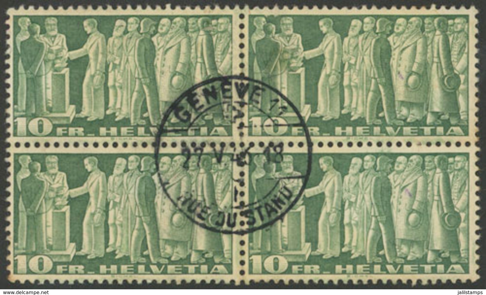 SWITZERLAND: Sc.305, 1945 Pax 10Fr., Used Block Of 4, Very Fine Quality! - Otros & Sin Clasificación