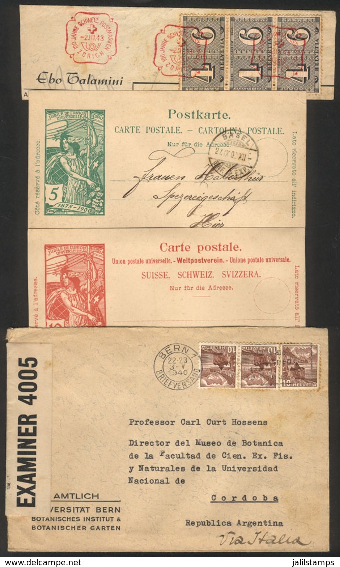 SWITZERLAND: Lot With: 5r. Postal Card Used On 27/SE/1900 + Unused 10r. Postal Card + Cover Sent To Argentina On 3/MAY/1 - ...-1845 Precursores