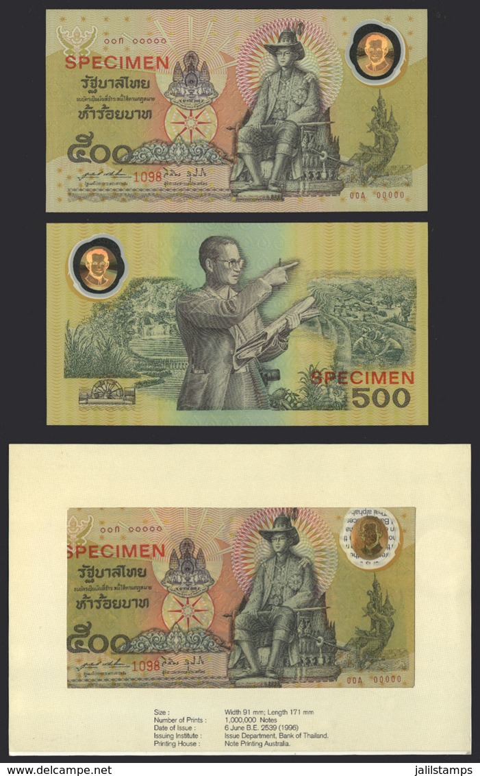 THAILAND: Banknote Of 500 Bahts Issued In 1996, With Red SPECIMEN Overprint (in English, NOT In Thai As Is Usually Seen  - Tailandia