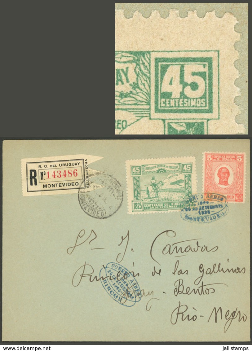 URUGUAY: "Sc.C9, 1925 Gaucho And Airplane, With VARIETY: "The 5 Of The Right Value Is Touching The Frame", On A Cover Fl - Uruguay