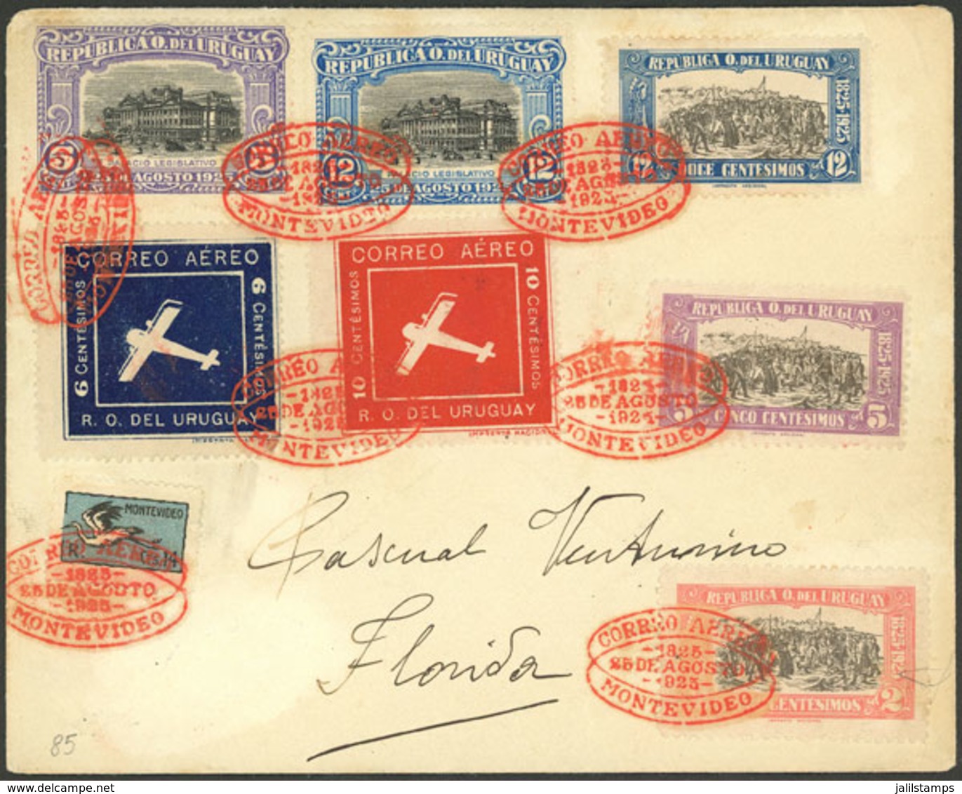 URUGUAY: 25/AU/1925 Montevideo - Florida, First Flight, Beautiful Cover With Spectacular Postage And Excellent Quality! - Uruguay