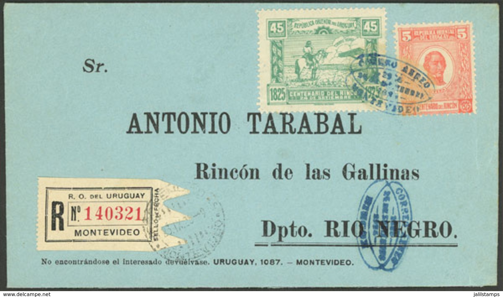 URUGUAY: 23/SE/1925 Montevideo - Rincón, First Flight, Registered Cover Of VF Quality! - Uruguay