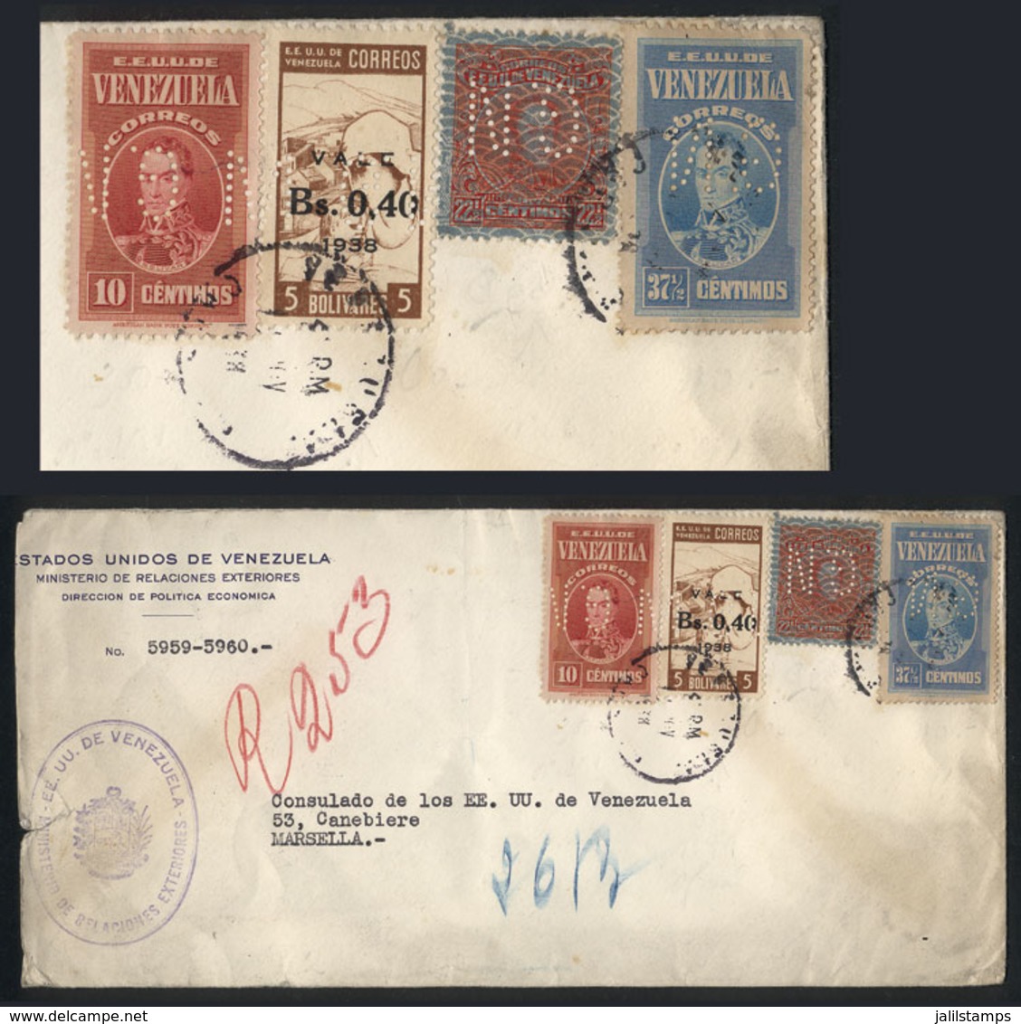 VENEZUELA: "Official Cover Sent By Registered Mail From Caracas To France On 18/NO/1938 With Interesting Postage Of 4 St - Venezuela