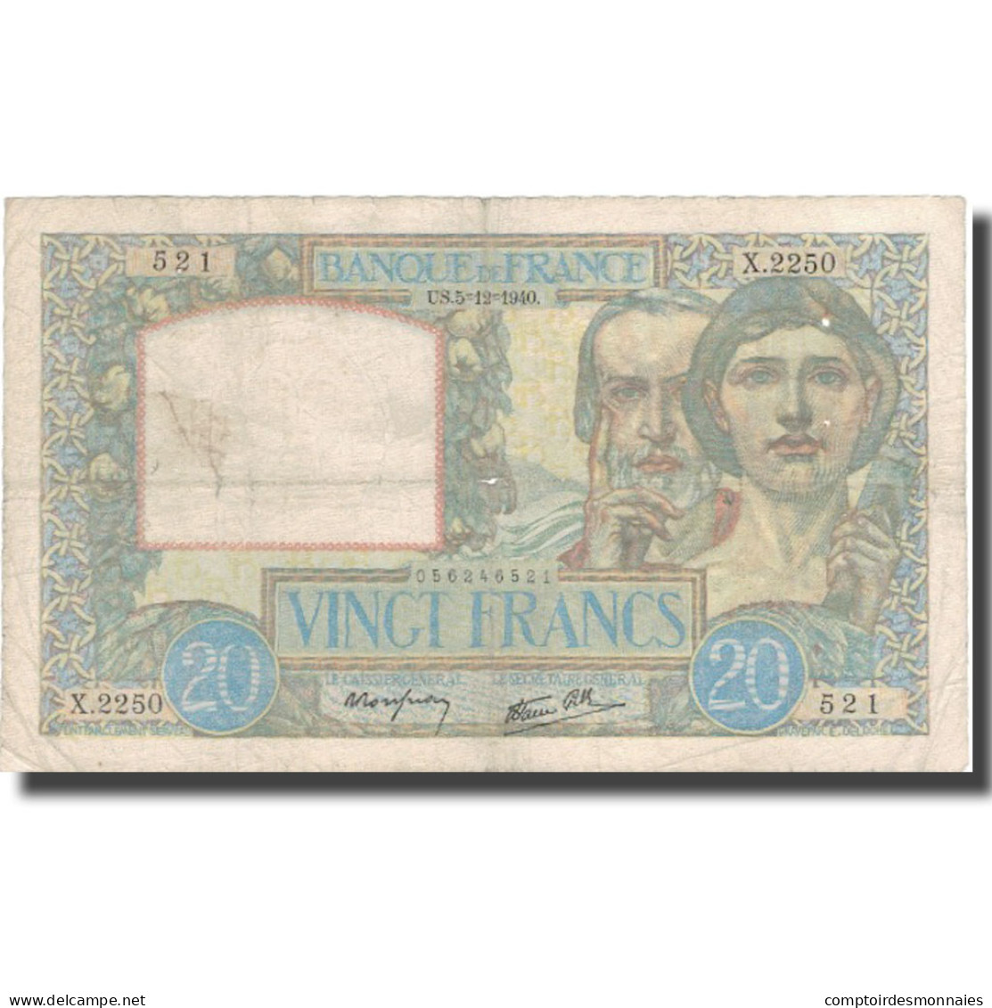 France, 20 Francs, 20 F 1939-1942 ''Science Et Travail'', 1940, 1940-12-05, TB+ - 20 F 1939-1942 ''Science Et Travail''