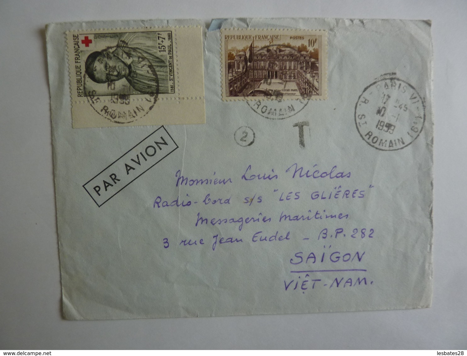 Lettre Messageries Maritimes CARGO " LES GLIERES" Vers SAISON VIET-NAM Timbres Divers Erinophilie  Déc 2018 Abl 5 - 1921-1960: Modern Period