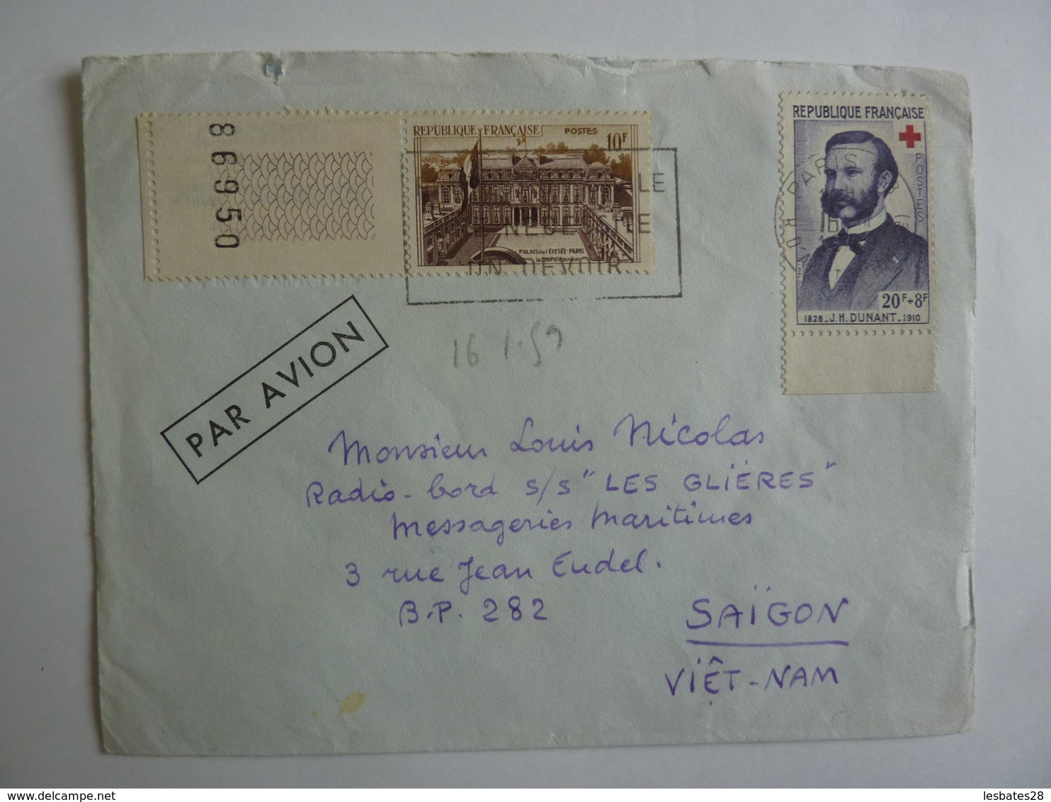 Lettre Messageries Maritimes CARGO " LES GLIERES" Vers SAISON VIET-NAM Timbres Divers Erinnophilie  Déc 2018 Abl 5 - 1921-1960: Période Moderne