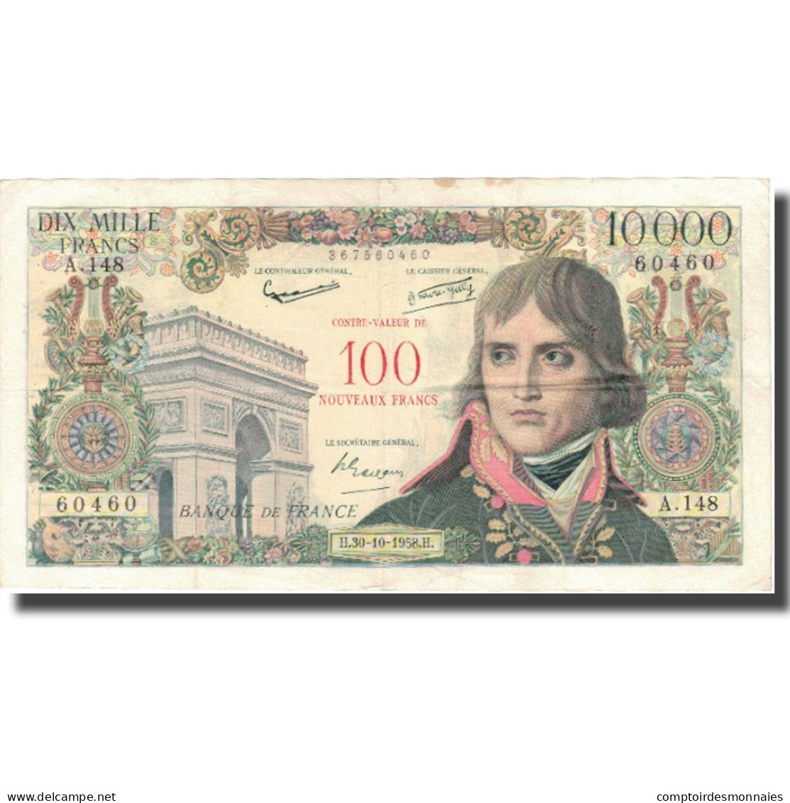 France, 100 Nouveaux Francs On 10,000 Francs, 1955-1959 Overprinted With - 1955-1959 Opdruk ''Nouveaux Francs''