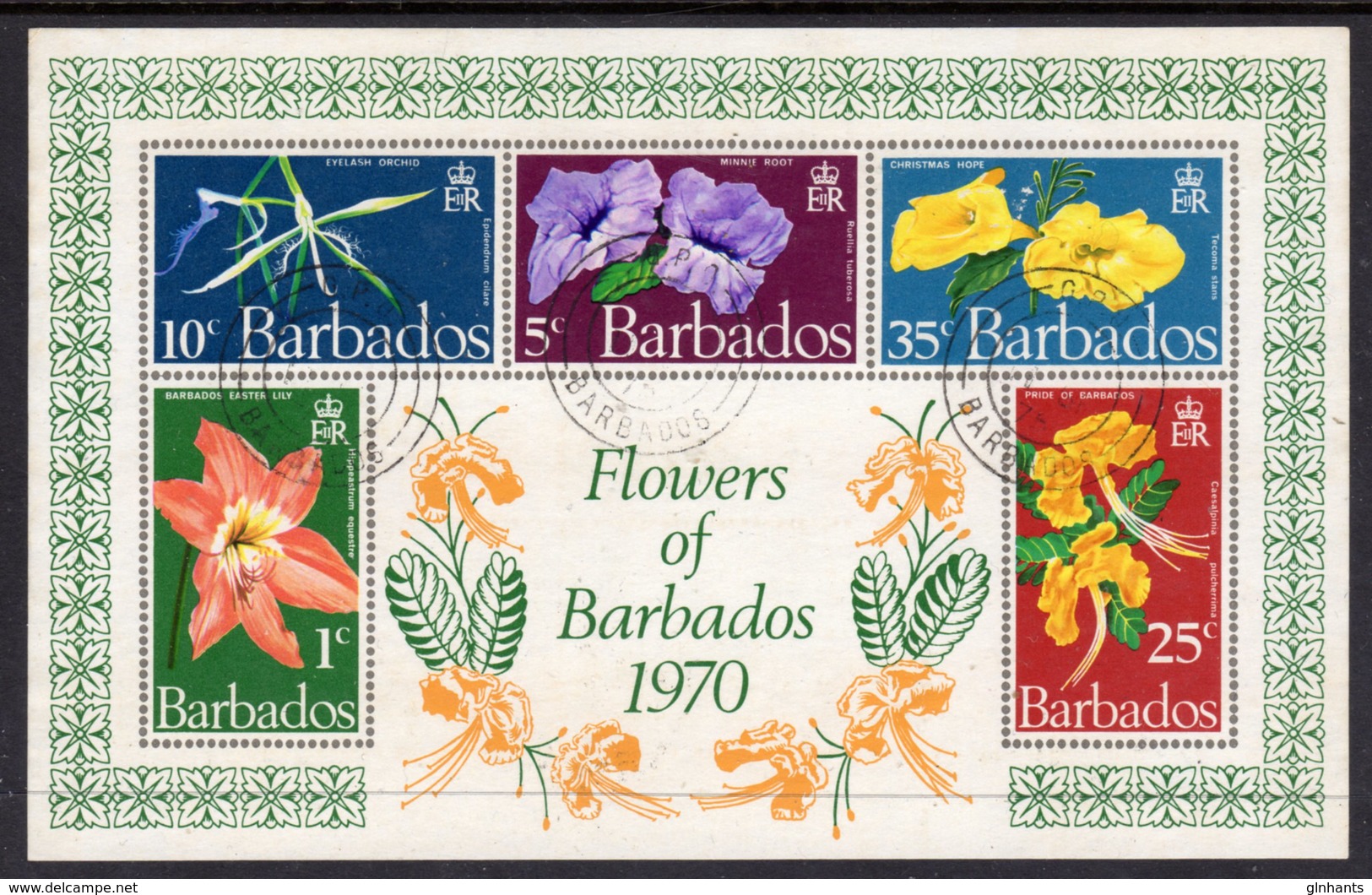 BARBADOS - 1970 FLOWERS MS FINE USED SG MS424 - Barbados (1966-...)