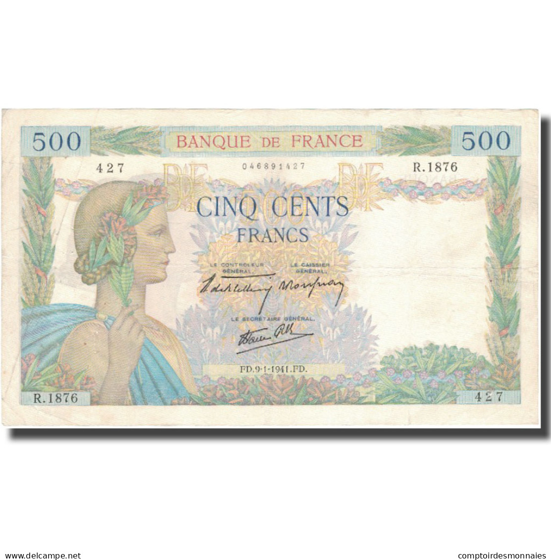 France, 500 Francs, 500 F 1940-1944 ''La Paix'', 1941, 1941-01-09, TTB - 500 F 1940-1944 ''La Paix''
