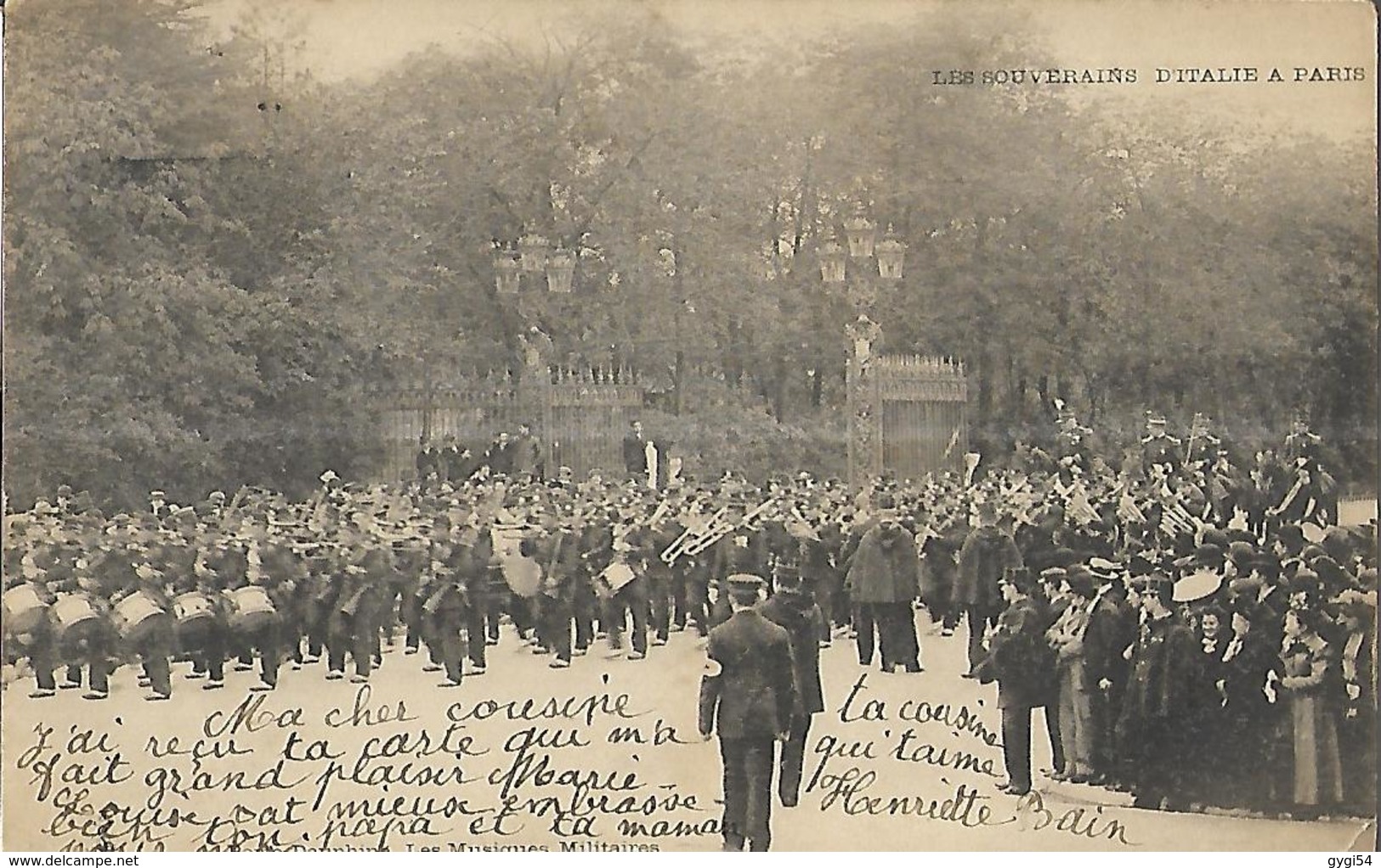 Les Souverains D' Italie à Paris Porte Dauphine  Les Musiques Militaires  CPA 1905 - Manifestations