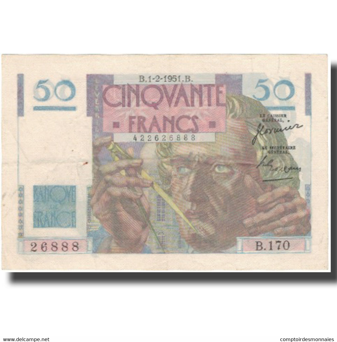 France, 50 Francs, 1951, 1951-02-01, TTB+, Fayette:20.17, KM:127c - 50 F 1946-1951 ''Le Verrier''