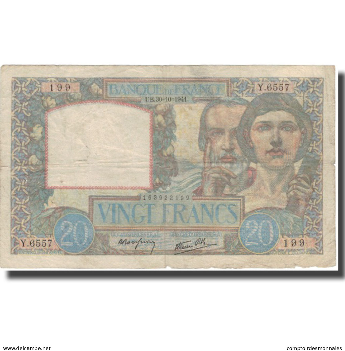 France, 20 Francs, 20 F 1939-1942 ''Science Et Travail'', 1941, 1941-10-30, TB - 20 F 1939-1942 ''Science Et Travail''