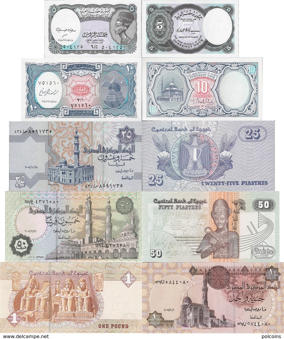 Egypt Set 5 Pcs 5+10+25+50 Piastres+1 Pound - Pick 50-189 UNC Random Years - Egypte