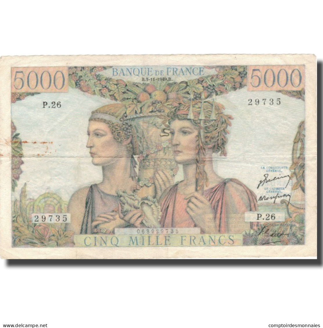 France, 5000 Francs, 5 000 F 1949-1957 ''Terre Et Mer'', 1949, 1949-11-03, TB - 5 000 F 1949-1957 ''Terre Et Mer''