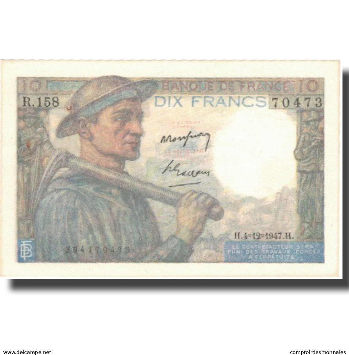 France, 10 Francs, 10 F 1941-1949 ''Mineur'', 1947, 1947-04-12, SUP+ - 10 F 1941-1949 ''Mineur''