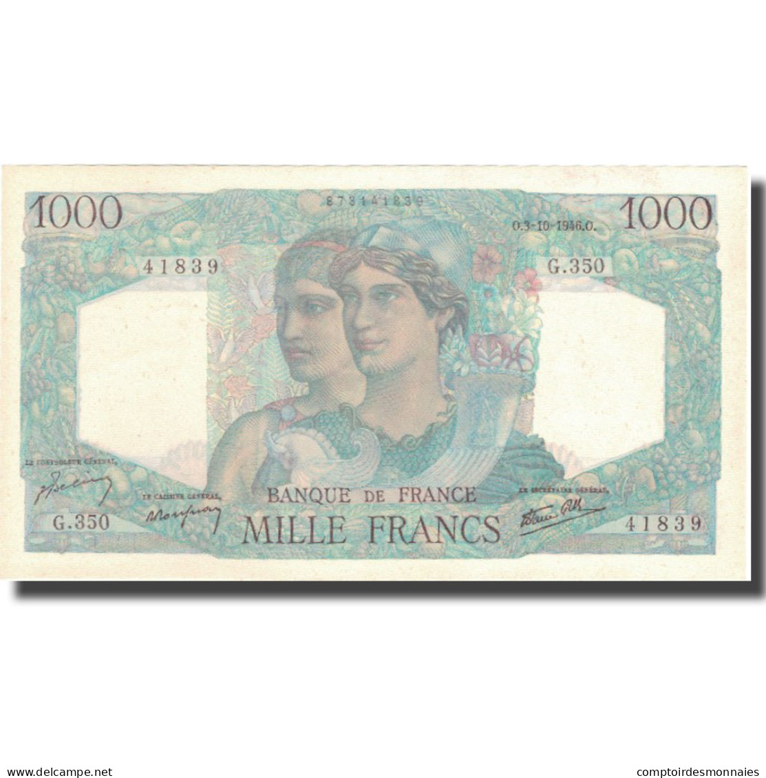 France, 1000 Francs, 1 000 F 1945-1950 ''Minerve Et Hercule'', 1946, 1946-10-03 - 1 000 F 1945-1950 ''Minerve Et Hercule''