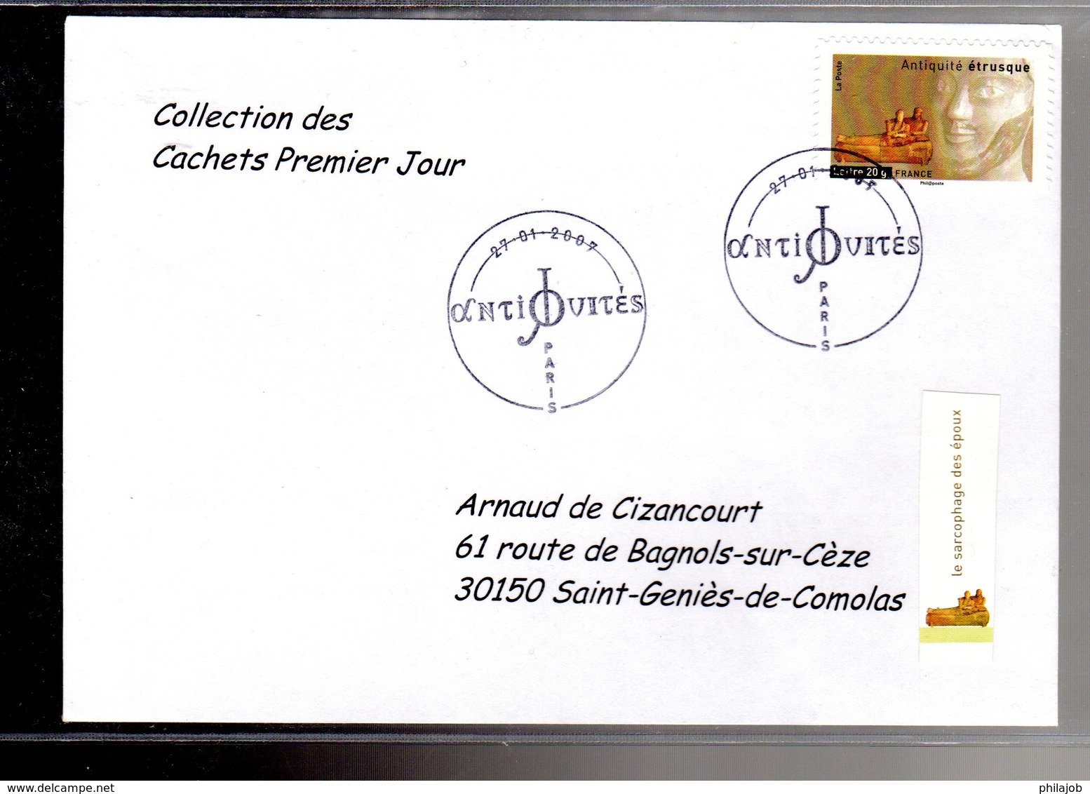 " SARCOPHAGE / ADHESIF " Sur Enveloppe 1er Jour De 2007 De La Collection " CACHETS PREMIER JOUR " N°YT ADH 111 - Altri & Non Classificati