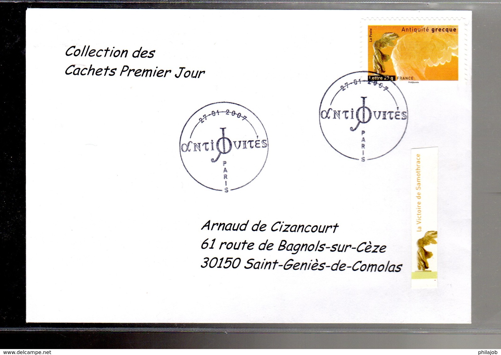 " SAMOTHRACE / ADHESIF " Sur Enveloppe 1er Jour De 2007 De La Collection " CACHETS PREMIER JOUR " N°YT ADH 106 - Sonstige & Ohne Zuordnung