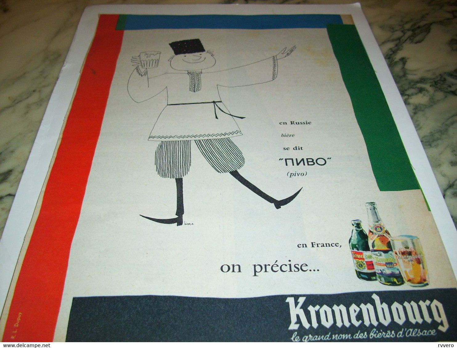 ANCIENNE  PUBLICITE BIERE EN RUSSIE KRONENBOURG 1959 - Alcools