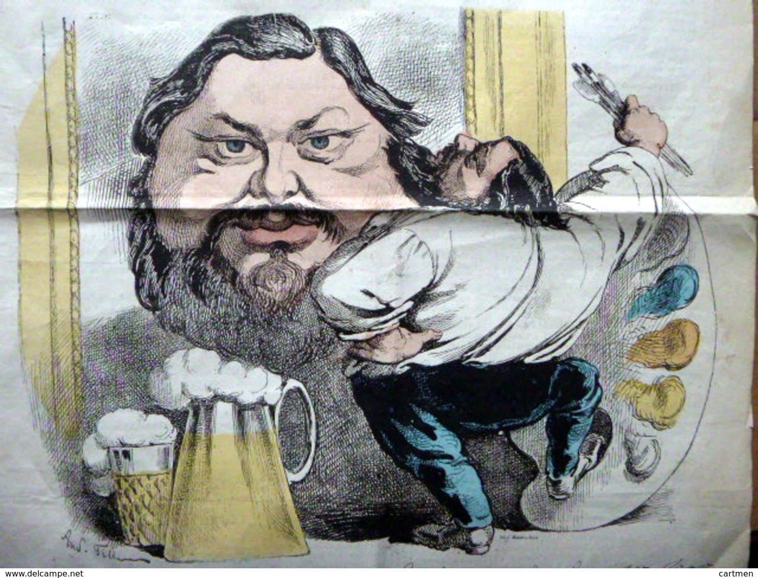 ART PEINTURE COURBET GRANDE CARICATURE DU MAITRE FRANC COMTOIS AVEC SES PINCEAUX ET SES BIERES - Estampes & Gravures