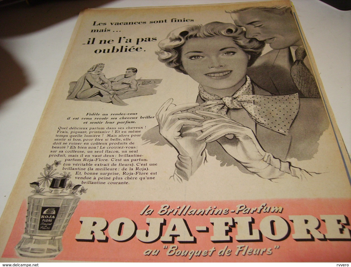 ANCIENNE PUBLICITE VACANCE FINI CHEVEUX BRILLANTINE ROJA FLORE 1954 - Autres & Non Classés