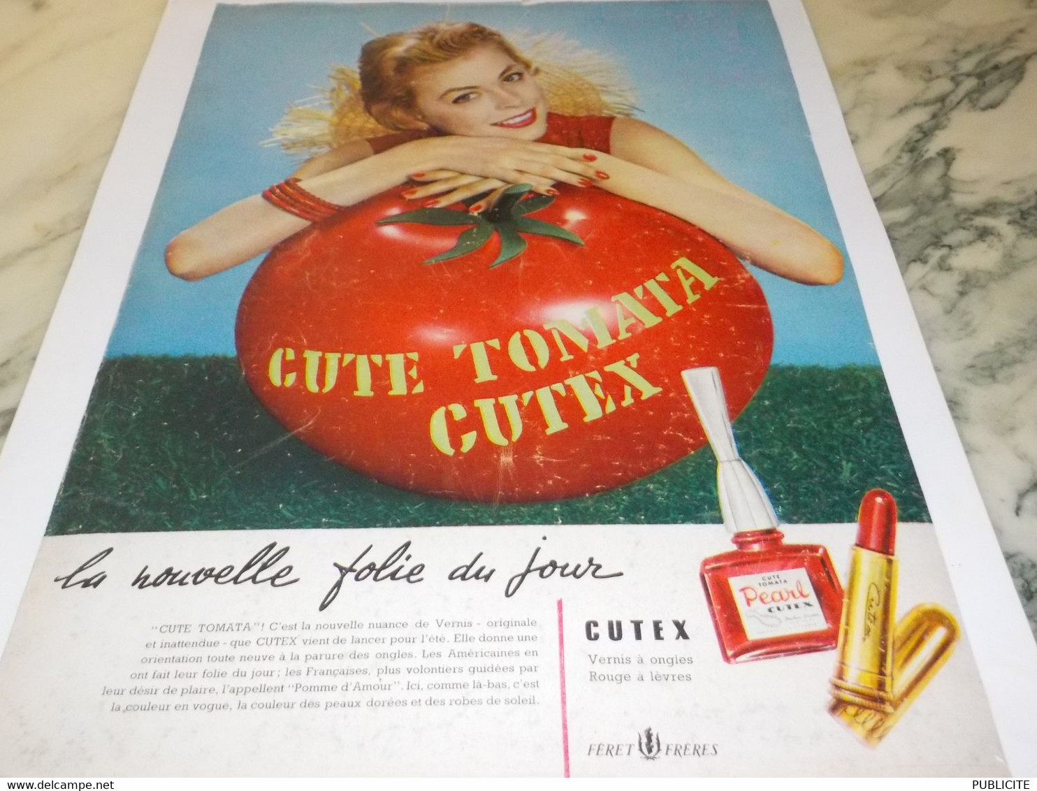 ANCIENNE PUBLICITE VERNIS A ONGLES CUTEX TOMATA 1954 - Autres & Non Classés