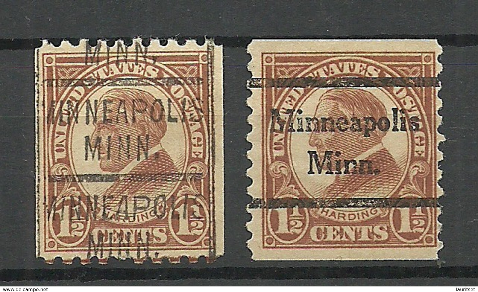 USA 1925 MINNEAPOLIS. Pre-cancels, 2 Different Types President Harding Michel 261 - Precancels