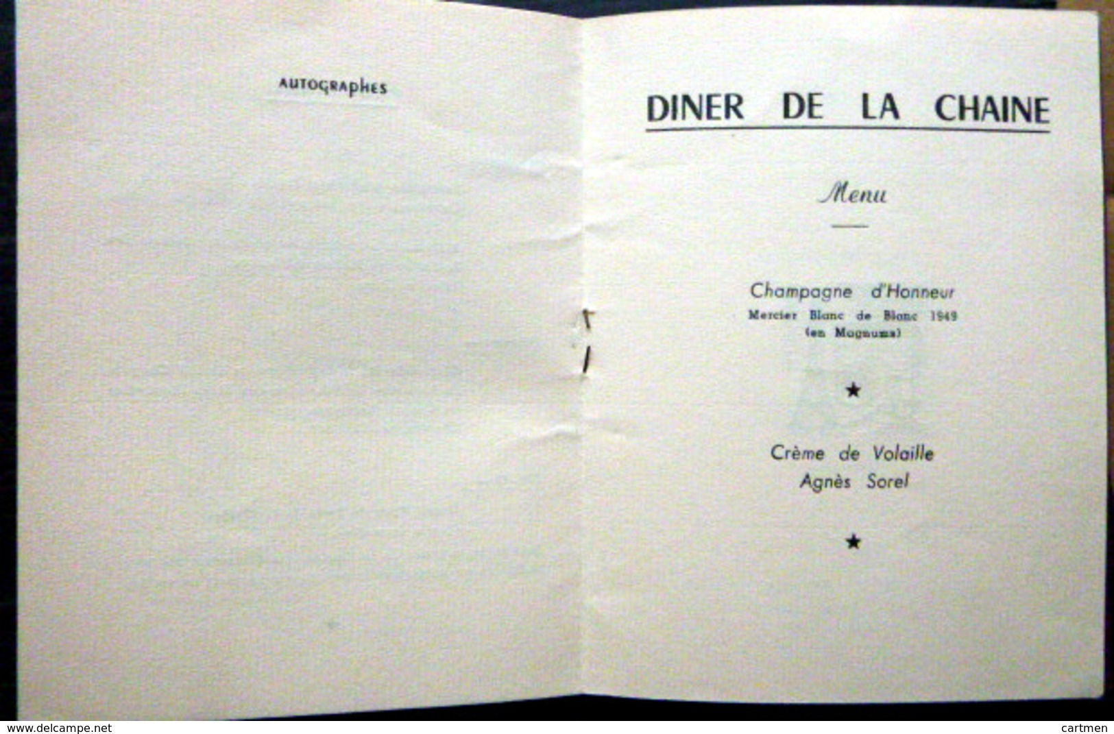 GASTRONOMIE CHAINE DES ROTISSEURS PROGRAMME ET MENU DU DINER DE DECEMBRE 1957 CURNONSKY - Menus