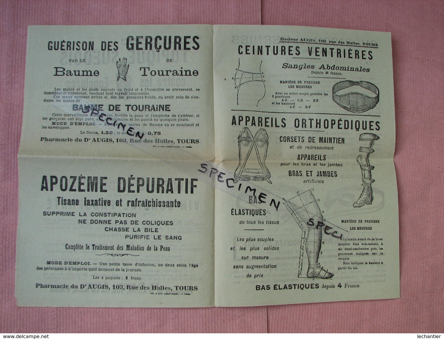 PHARMACIE AUGIS 1912 Tours 103 Rue Des Halles Catalogue 8 Pages 165X240 Avec Bande D'envoi Tamponnée TBE - Matériel Médical & Dentaire