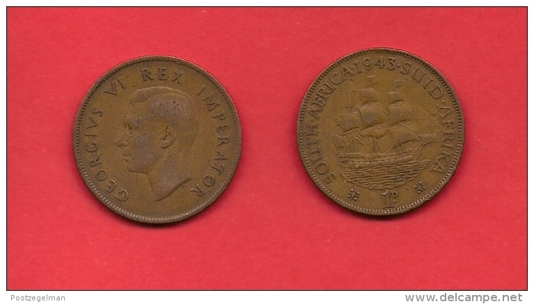 SOUTH AFRICA, 1943,  Circulated Coin, 1 Penny, George VI, Km 25, C1425 - Zuid-Afrika