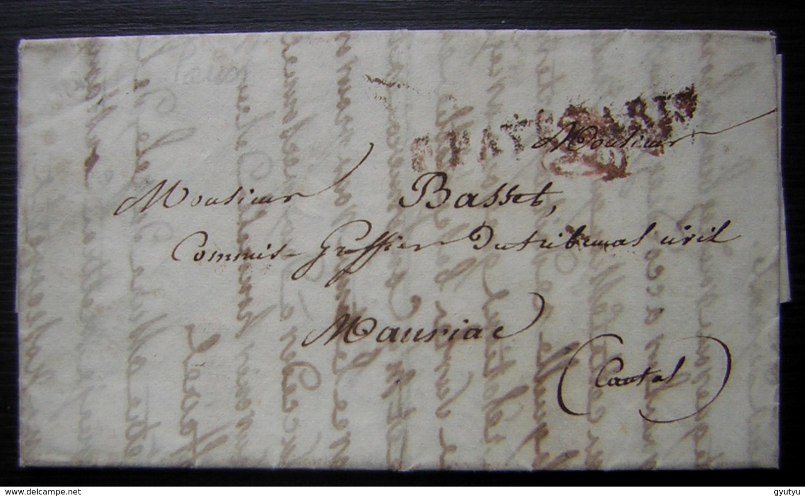 1822 Port Payé Paris + Marque Rouge (bonnet?) Sur Une Lettre Pour Mauriac (Cantal), De Penin Et Liandon, Avocats - 1801-1848: Précurseurs XIX