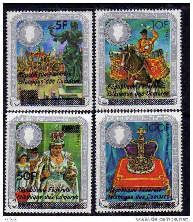 Comores N° 278  / 81 X 25 ème Ann. Du Couronnement  De S.M. Elisabeth II Les 4 Vals Surch. Trace De Charnière Sinon TB - Comores (1975-...)