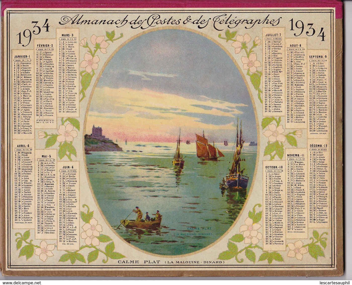 Almanach Des Postes Et Telegraphes 1934 Illustré La Malouine Dinard Canot Bateau De Peche Dpt Aude - Grand Format : 1921-40