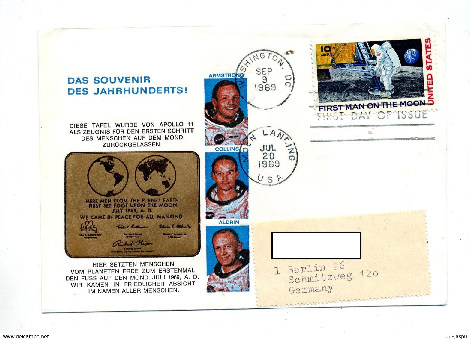 Lettre Fdc 1969 Homme Sur Lune Apollo 11 - Amérique Du Nord