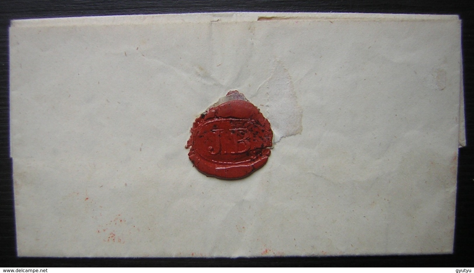 1846 Lettre Pour Cadix (Cadiz Espagne) Cachet Rouge à Identifier, Sceau En Cire J.B Au Revers - ...-1850 Prefilatelia