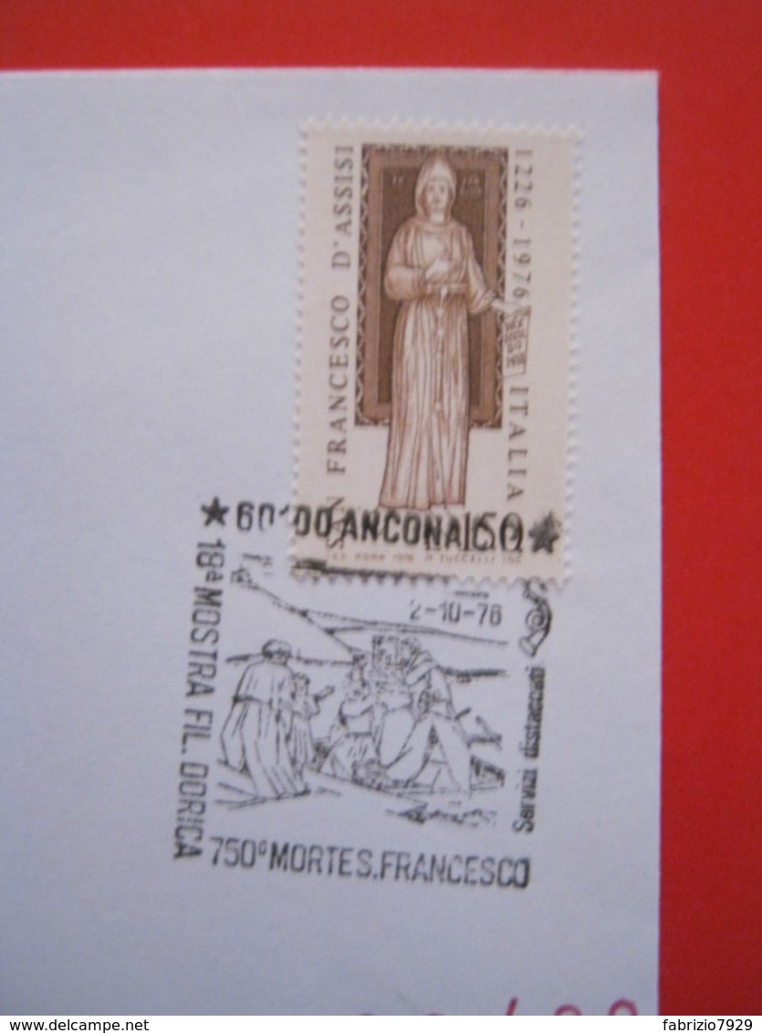 A.02 ITALIA ANNULLO - 1976 ANCONA 750° MORTE SAN FRANCESCO ASSISI MOSTRA FILATELICA DORICA - Cristianesimo