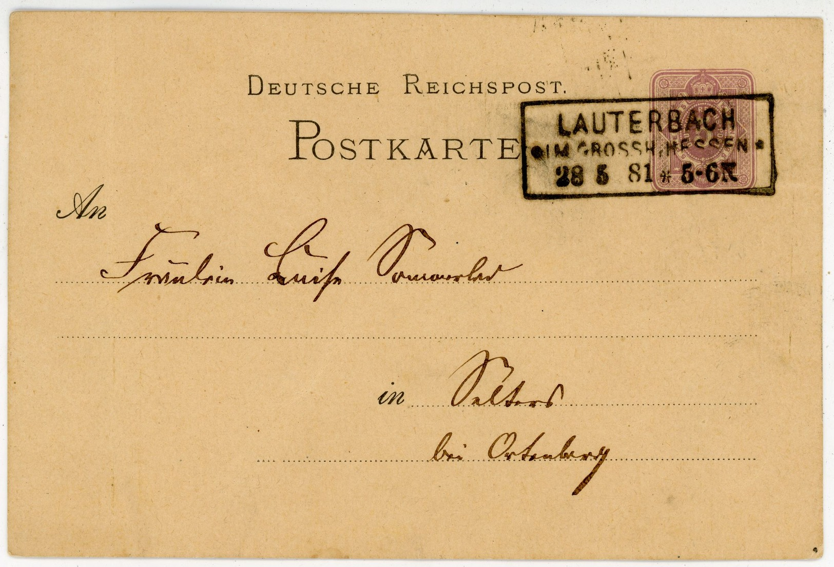 "LAUTERBACH IM GROSSH HESSEN" Klarer Ra 3 Auf Pfg. Postkarte 1881 - Sonstige & Ohne Zuordnung