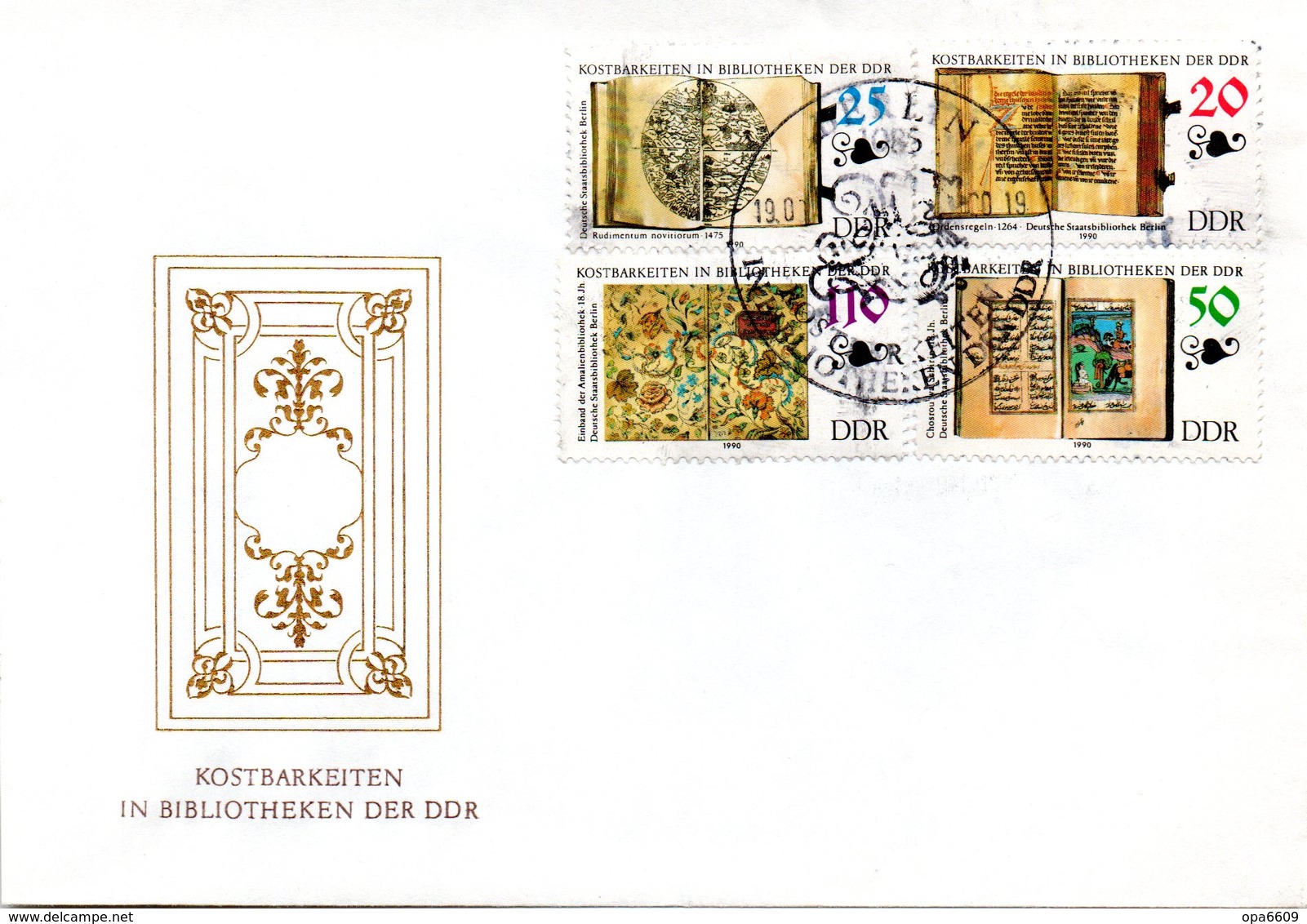 (DDR-SB) DDR Schmuck-FDC Mi 3340/43 "Kostbarkeiten In Bibliotheken Der DDR", ESSt BERLIN, 19.6.1990 - Autres & Non Classés