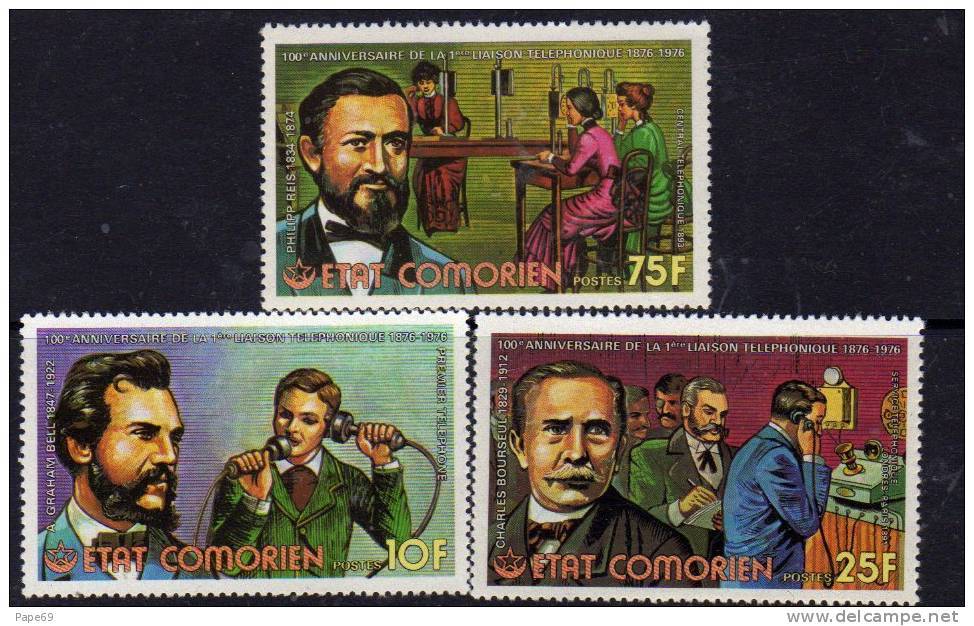 Comores N°142 / 44 X Centenaire De La 1ère Liaison Téléphonique Les 3 Val.  Trace De Charnière Sinon TB - Comoren (1975-...)