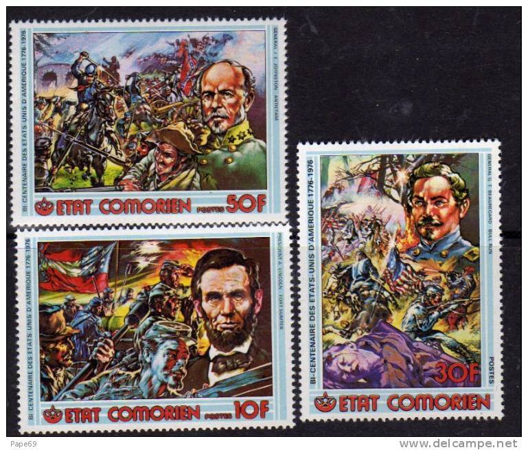 Comores N°167 / 69 X Bicentenaire De L'indépendance Des Etats-Unis Les 3 Valeurs Trace De Charnière Sinon TB - Comores (1975-...)